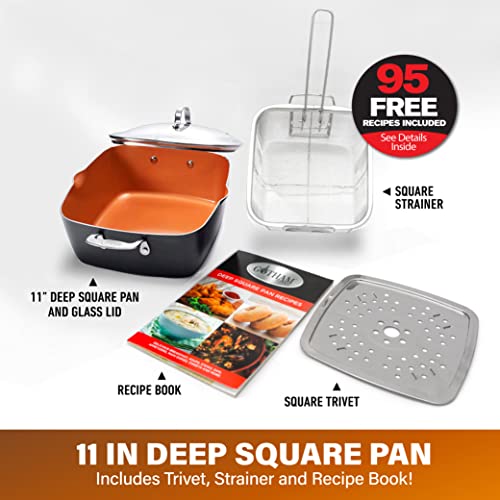 GOTHAM STEEL 6 Qt Nonstick Copper Deep Square Casserole Pan & Stock Pot 4 Piece Set G541