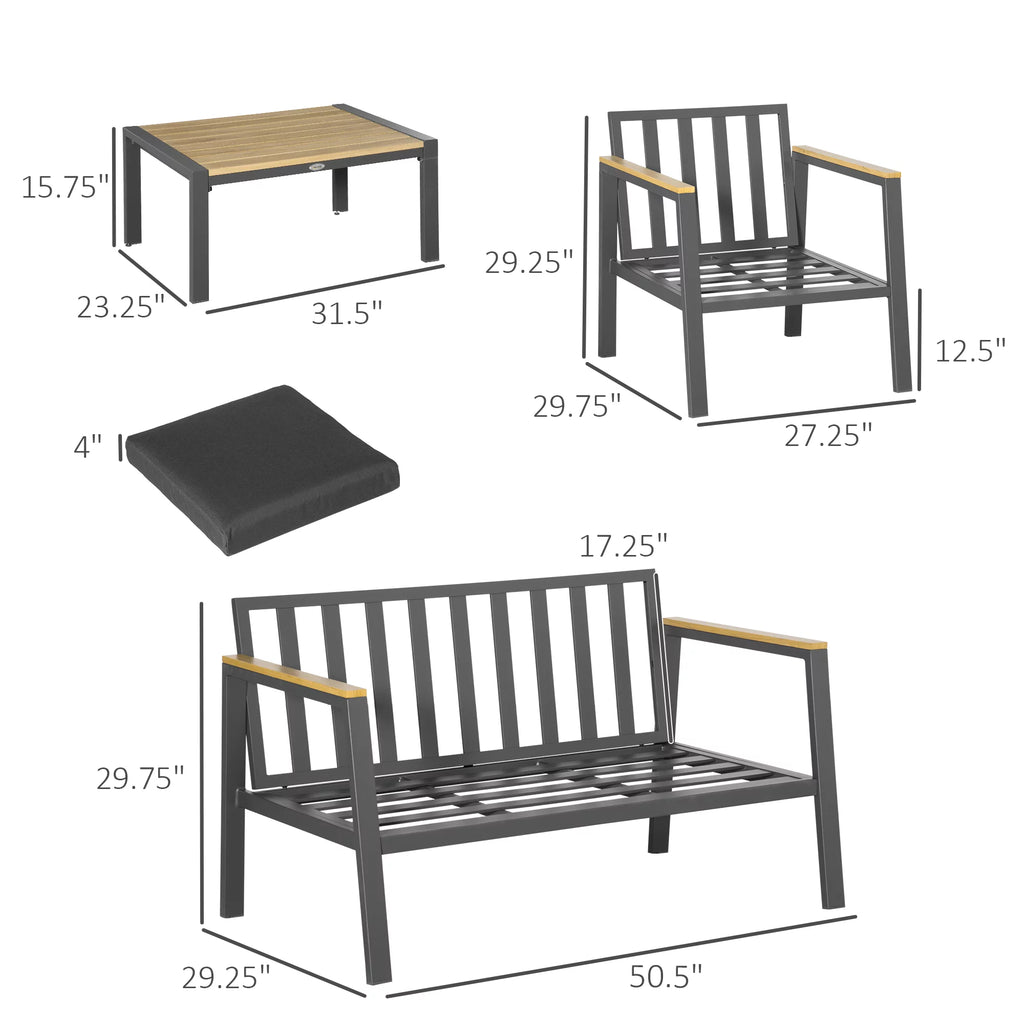 Outsunny 4 Piece Patio Conversation Set with Cushions, Dark Gray B768376