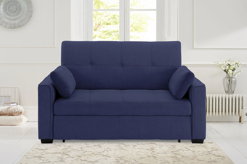 Nantucket Pull-Out Chenille Sleeper Sofa with Accent Pillows, Full Size, Navy