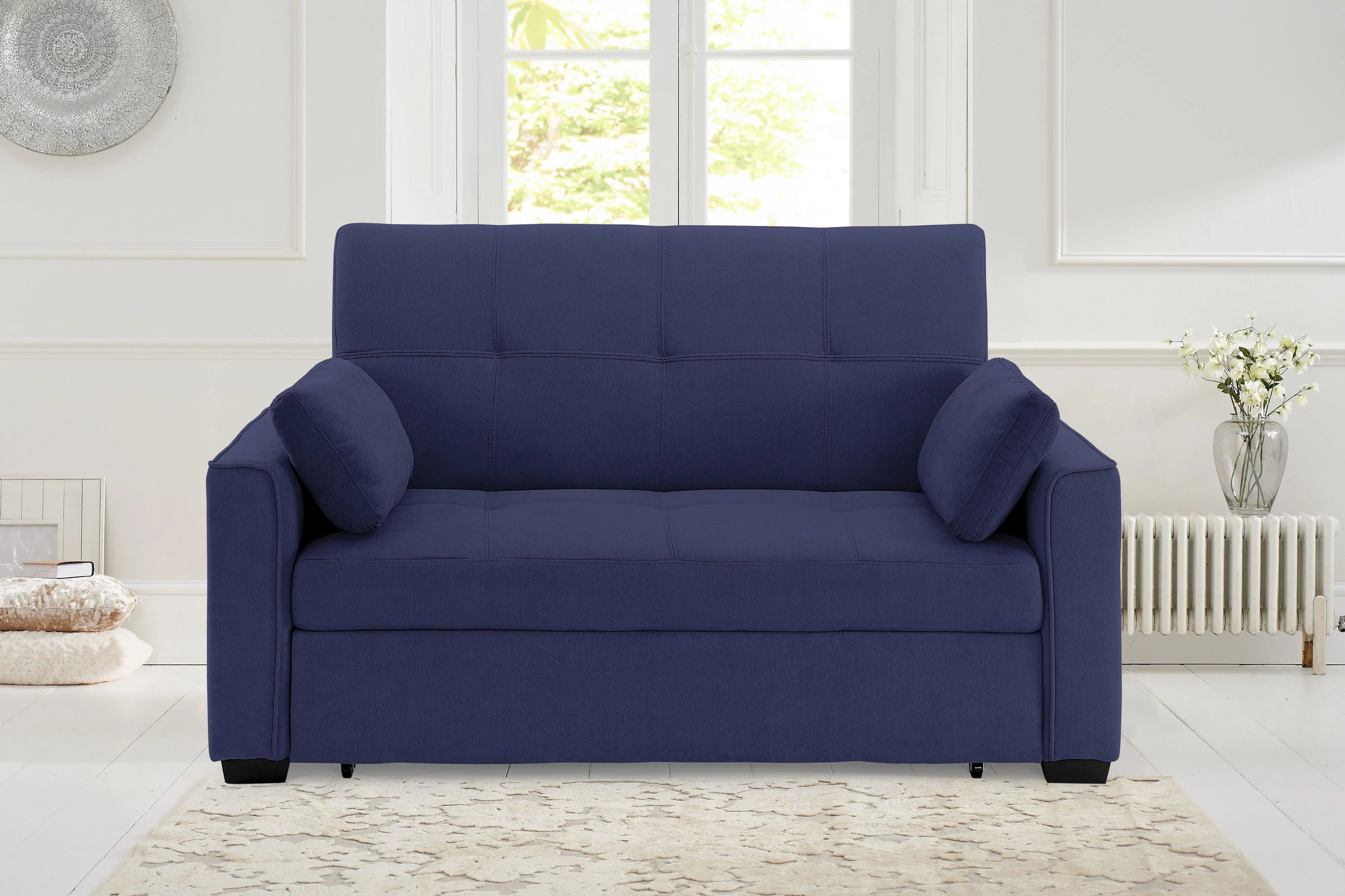 Nantucket Pull-Out Chenille Sleeper Sofa with Accent Pillows, Full Size, Navy