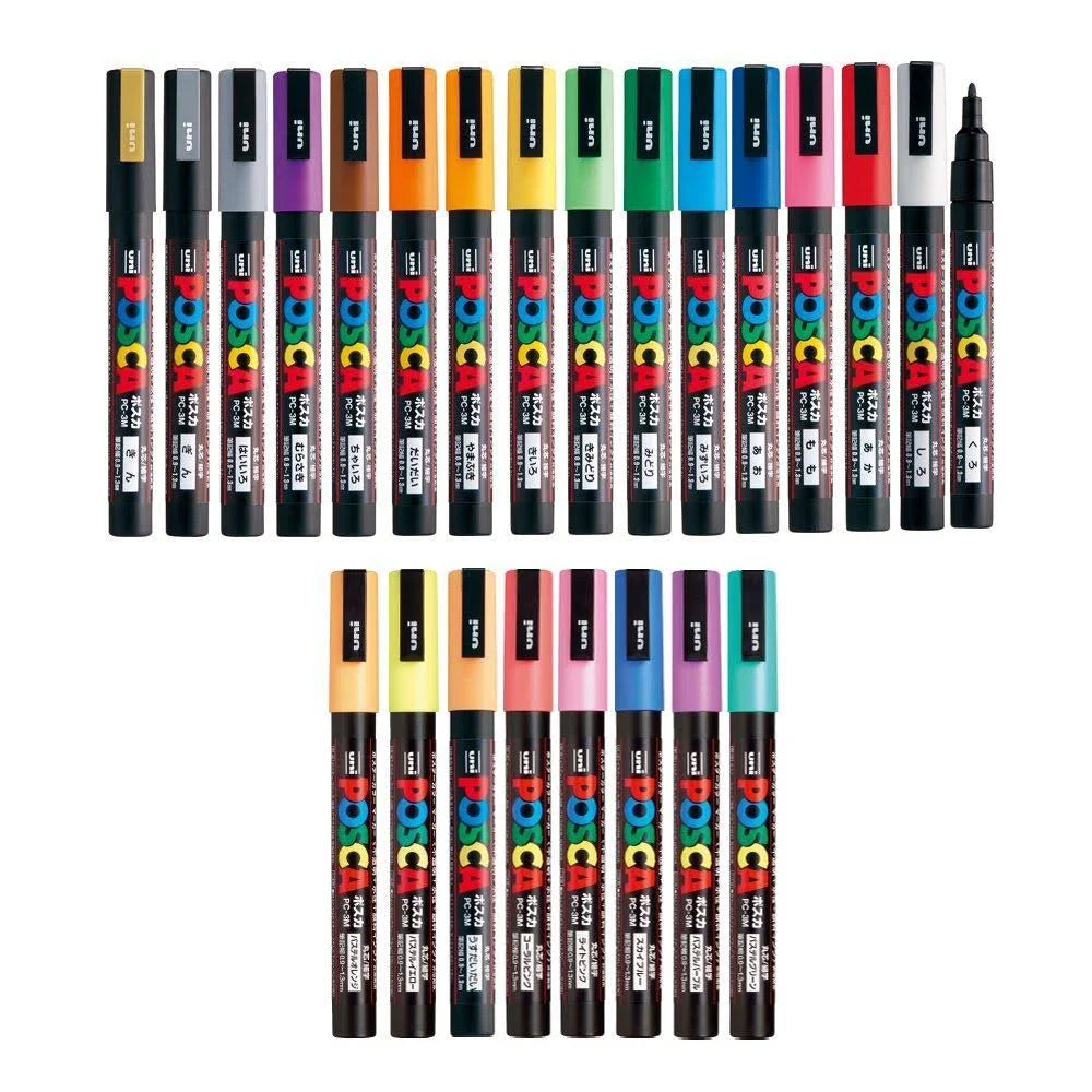 Uni Posca Paint Marker Full Range Bundle Set , Mitsubishi Poster Colour All Color Marking Pen Fine Point PC3M 24 Colours