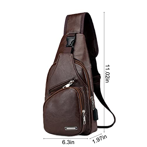 Waterproof Leather Sling Backpack with USB Charging a7