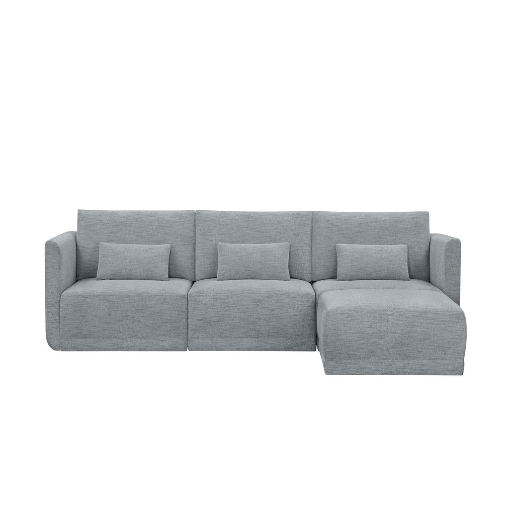 Modular Sectional Sofa with Ottoman Gray Fabric k7p