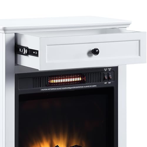 Electric Fireplace with Mantel & Storage Drawer, 1500W Freestanding Heater, White J689200