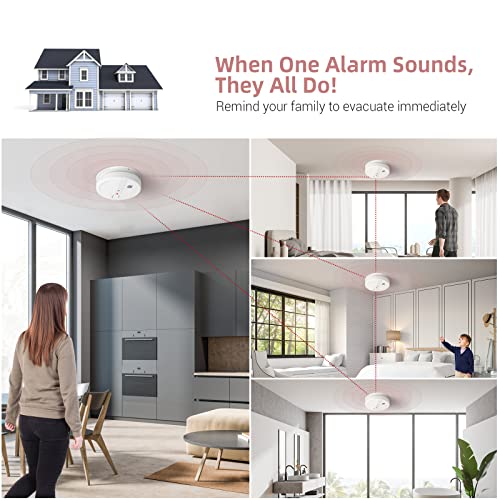 Hardwired Interconnected Smoke Detector with 9V Battery, Photoelectric Fire Alarm O948