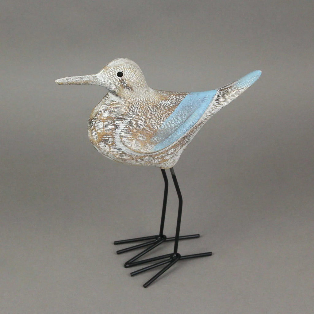 Carved Wood Metal Sandpiper Shorebird Statue Coastal Accent k7m