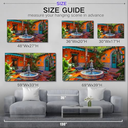 Colorful Mexican Village Canvas Wall Art Gold Frame 36x20 in a7
