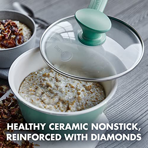 GreenPan Rio Ceramic Nonstick 2QT Saucepan with Lid, Turquoise R397652