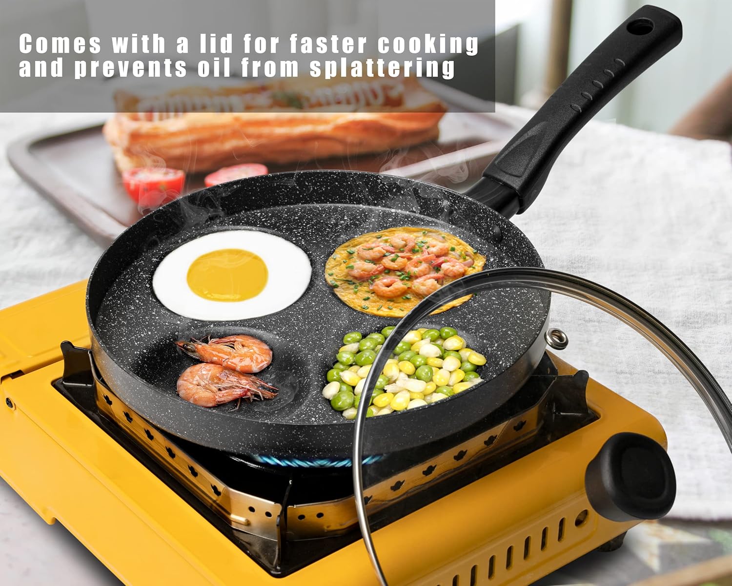 MyLifeUNIT 4-Cup Nonstick Egg Frying Pan with Lid and Spatula L100310