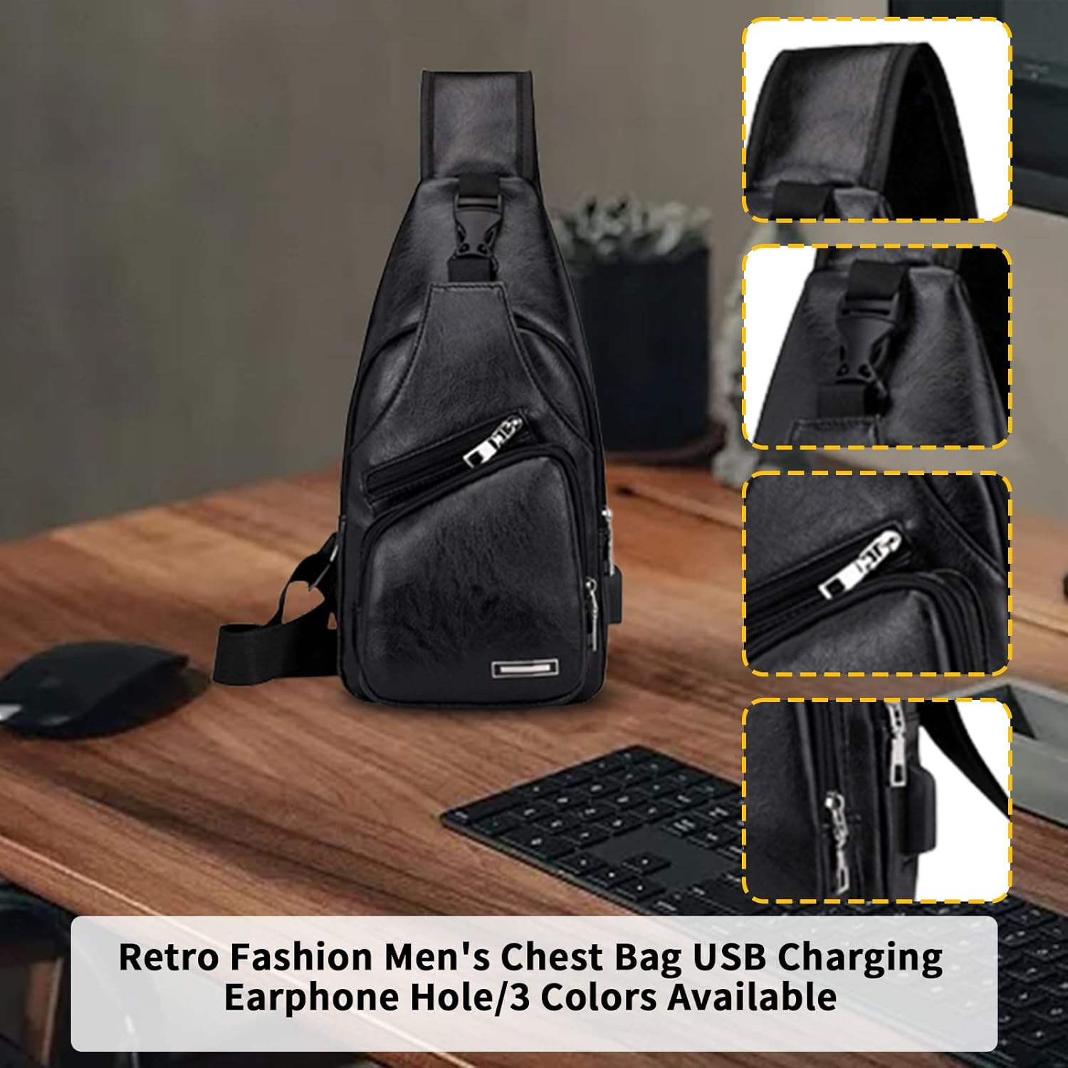 Waterproof Leather Sling Backpack with USB Port a7