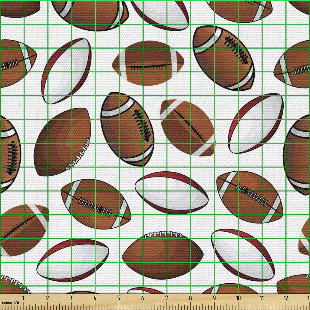 Ambesonne American Football Fabric by The Yard, Cartoon Rugby Balls, Caramel Ruby White W4000