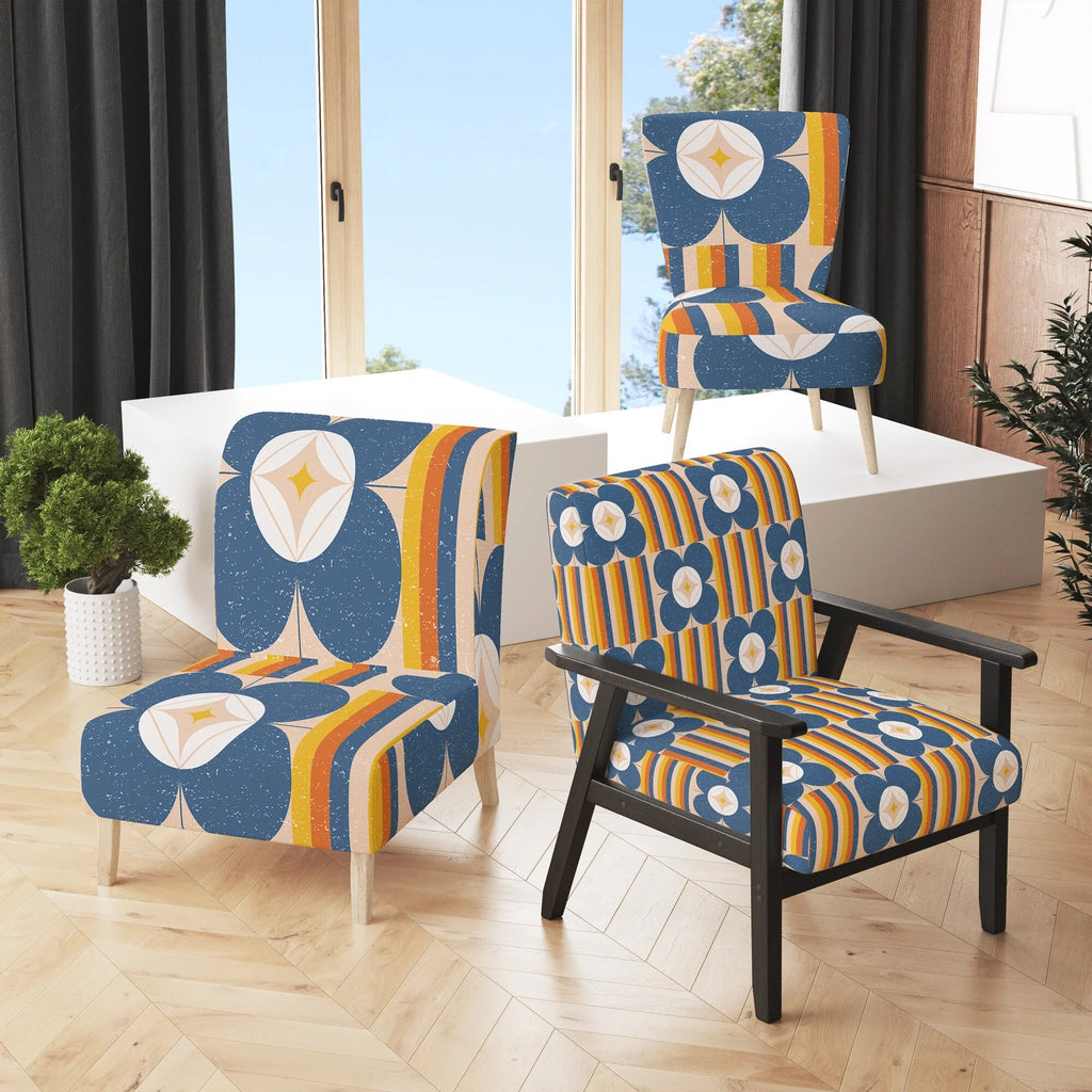 Retro Floral Pattern Upholstered Mid-Century Accent Chair M22605
