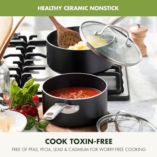 GreenPan Chatham Hard Anodized Ceramic Nonstick 3QT Saucepan with Lid W381