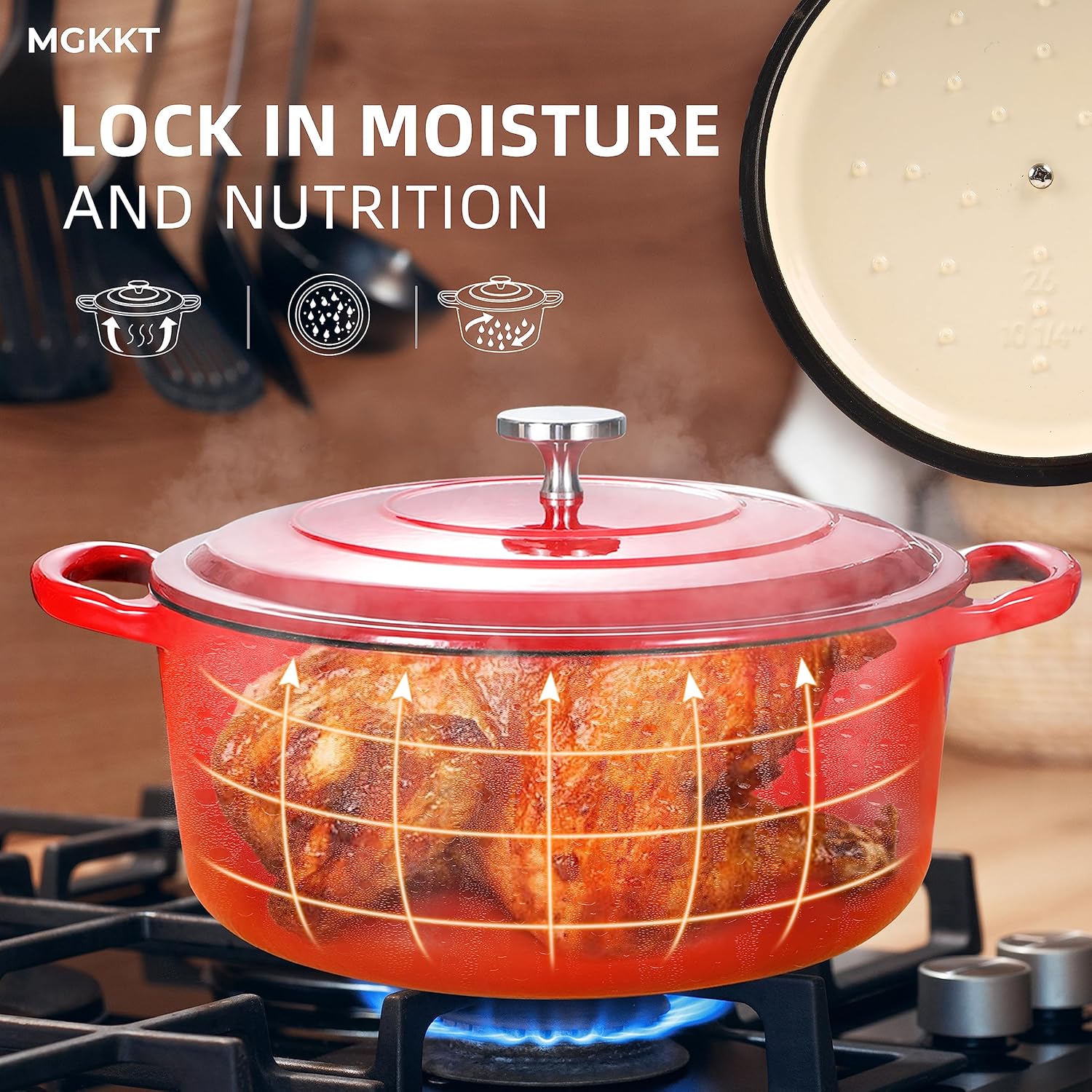 4.5 Quart Enamel Cast Iron Dutch Oven with Lid, Red Q988365