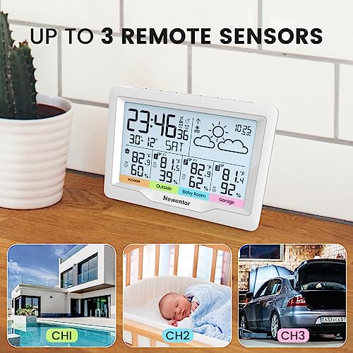 Newentor Wireless Indoor Outdoor Weather Station with Atomic Clock, Black X336