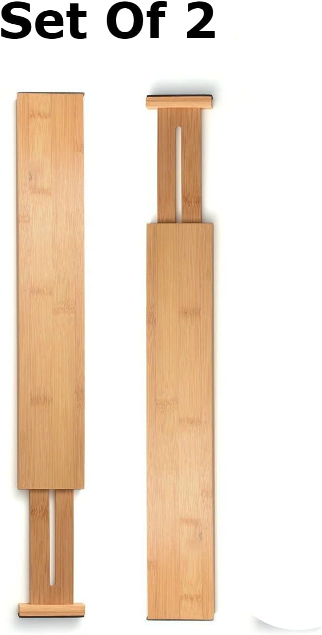 Adjustable Bamboo Drawer Divider Organizers for Large Drawers, 2-Pack, Natural M741