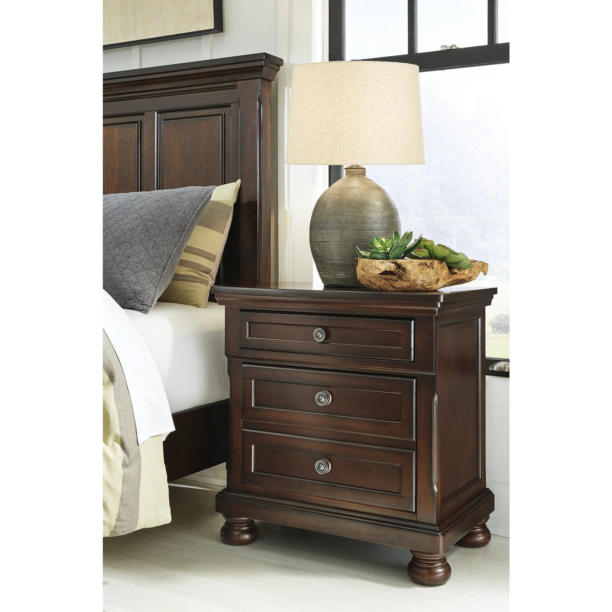 Signature Design by Ashley Porter 2 Drawer Nightstand, Dark Brown U39224