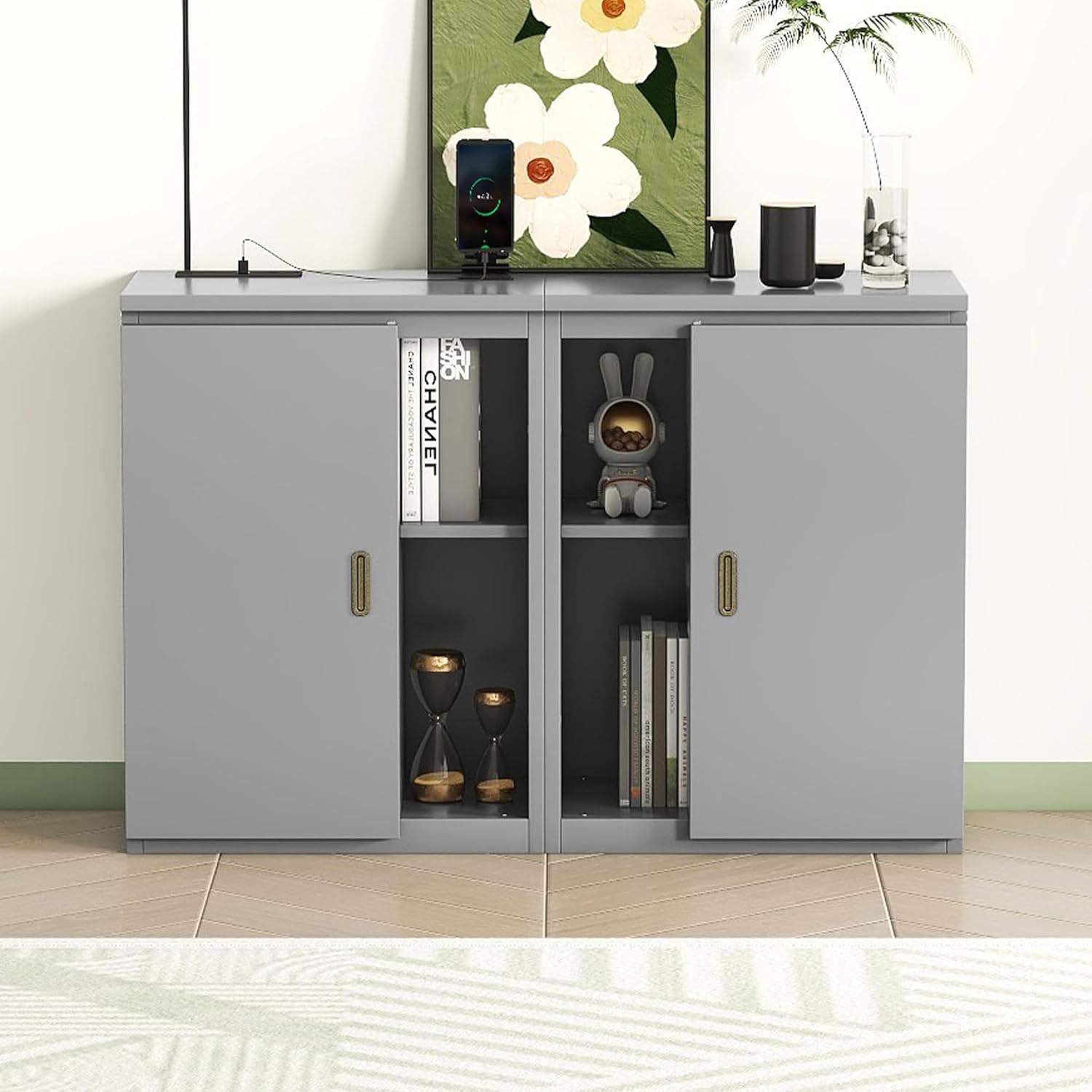 Queen Murphy Bed with Shelves, Cabinets and USB Ports B38632