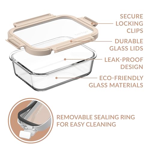 Bentgo®️ Glass Leak-Proof Food Storage Set - 4-Piece Stackable Containers, BPA-Free, Dishwasher Safe (Coral Wash) O8565