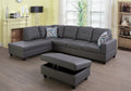 PonLiving Furniture 103.50" Wide Dark Grey Faux Leather Sectional with Ottoman Left Hand Facing PonLiving 103.50" Wide Dark Grey Faux Leather Sectional with Ottoman Left Hand Facing