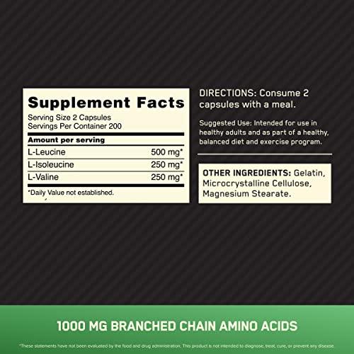 BCAA Amino Acids Capsules 1000mg, 200 Count k7m