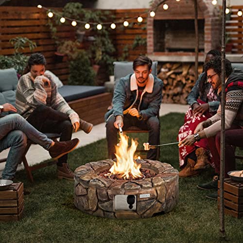 28 Inch Propane Fire Pit Table with Lava Rocks and Cover k7m
