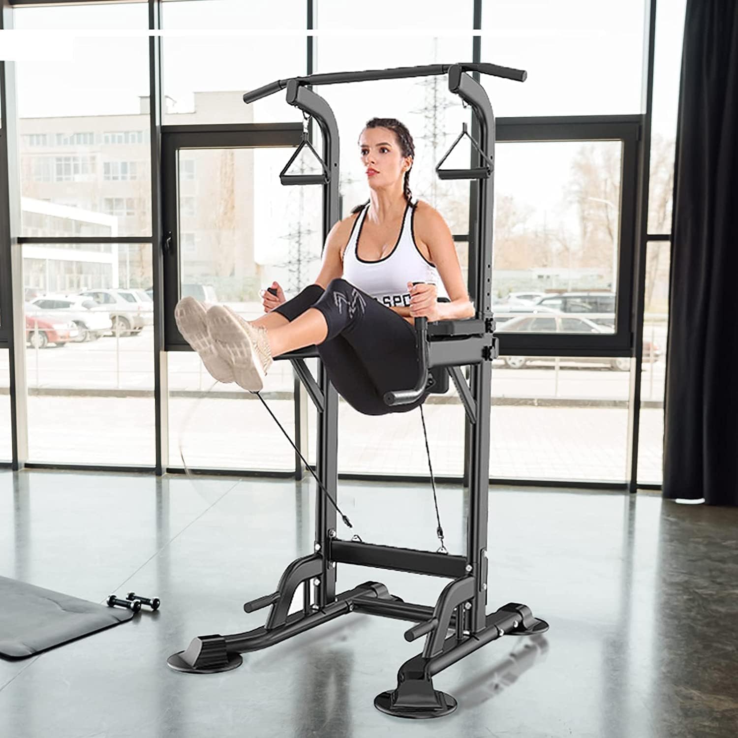 Pull Up Bar Dip Station Adjustable Height Home Gym 7k