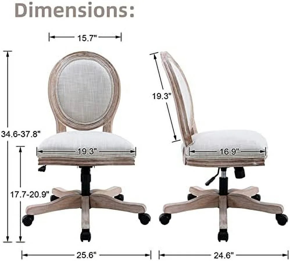Rattan Back Linen Office Chair Adjustable Height Swivel Task Chair Beige P495325