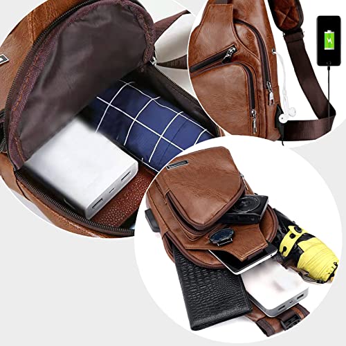 Waterproof Leather Sling Backpack with USB Charging a7