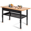 Polar Aurora 48" Adjustable Heavy-Duty Workbench, Rubber Wood Top Worktable with partition