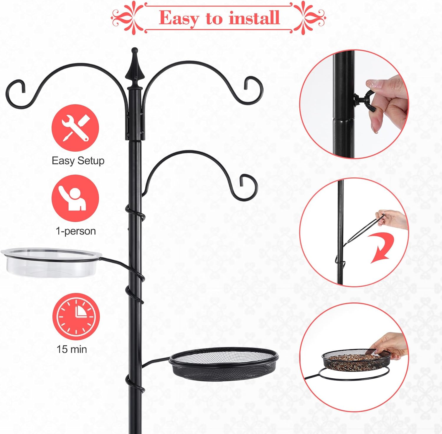Bird Feeding Station Kit - 77" Pole with 5 Prong Base, Black O31780
