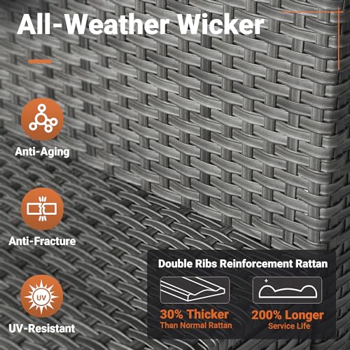 ovios 9 Piece Outdoor Wicker Patio Furniture Set with 50" Fire Table M70947