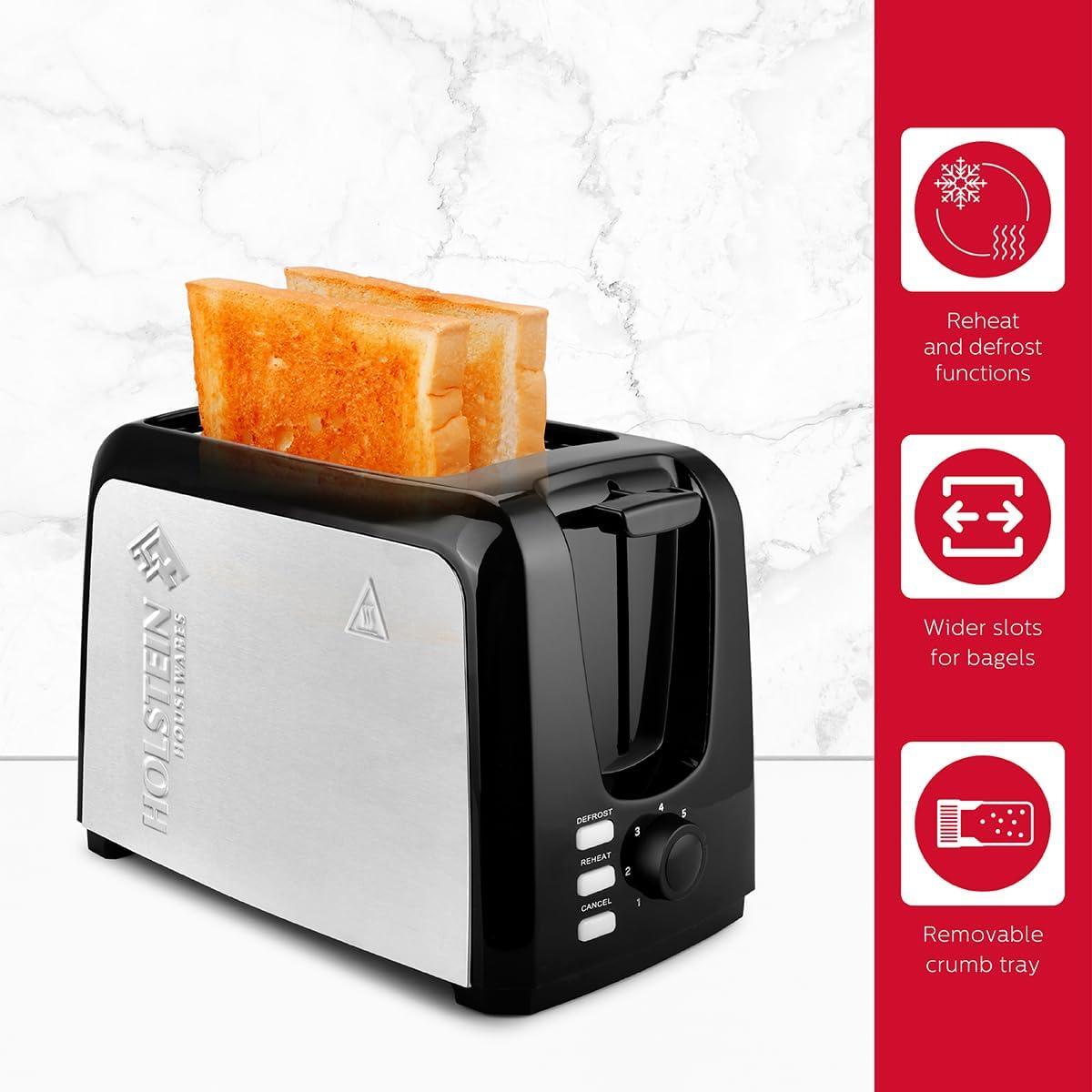 Holstein Housewares 2-Slice Toaster with 7 Browning Settings, Black O198