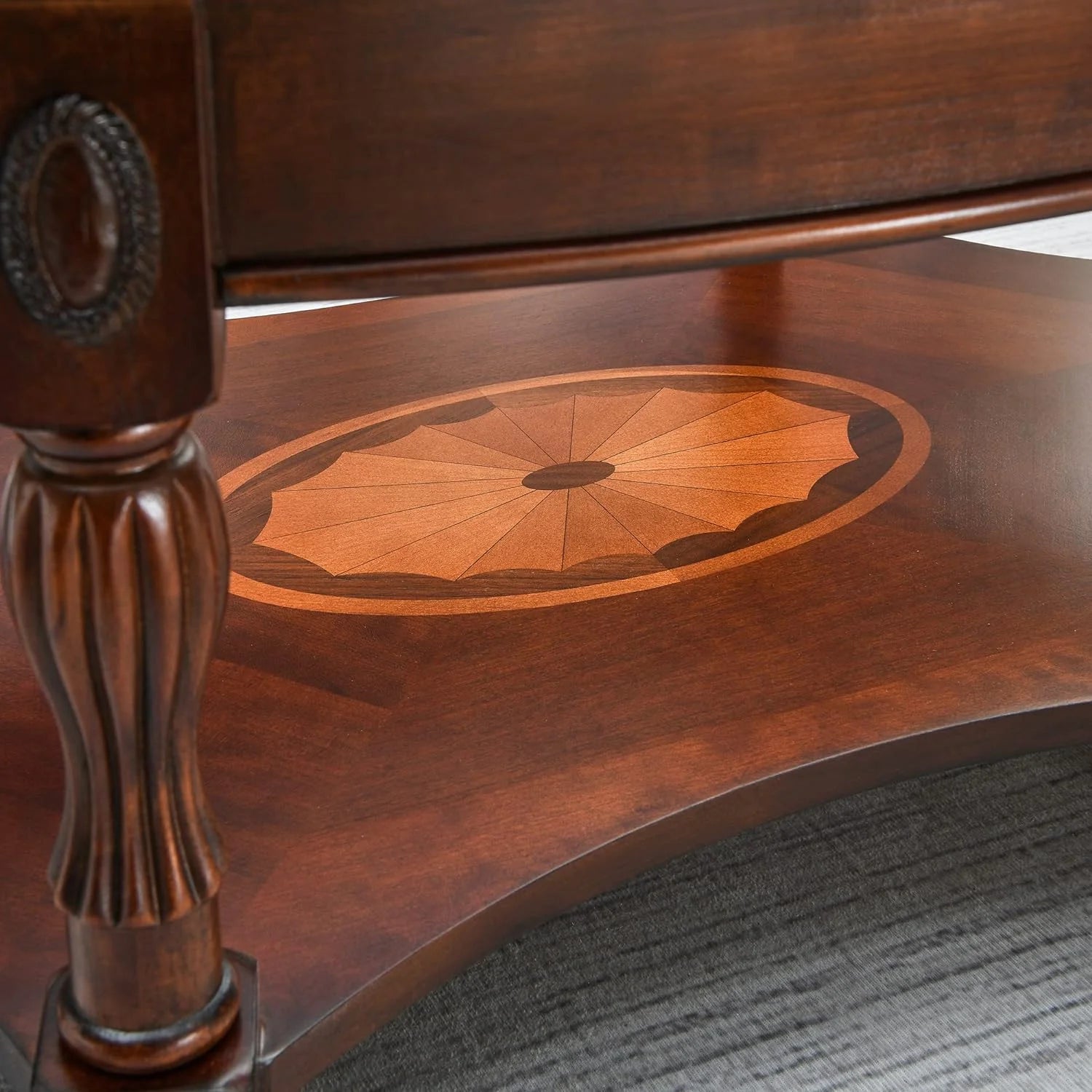 Oval Solid Wood Coffee Table with Glass Top, Cherry Walnut, 46"x29"x18.2" K38367