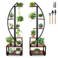 Seeutek 2 pcs 6 Tier Tall Metal Indoor Plant Stands with Hanging Loop,Half Moon Shaped Ladder Plant Shelf Holder,Multiple Plant Stand Flower Pot Rack for Home Decor Patio Lawn Garden