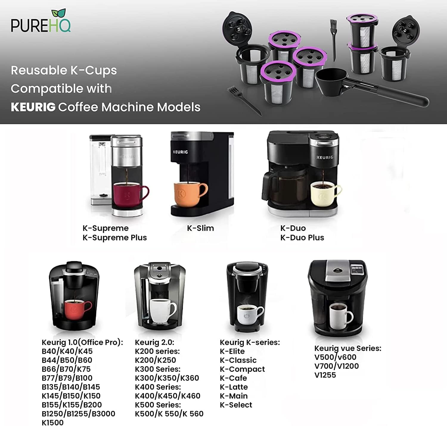 4 Reusable K Cups for Keurig Supreme, K Supreme Plus, K Slim, Keurig Classic by PureHQ D6114