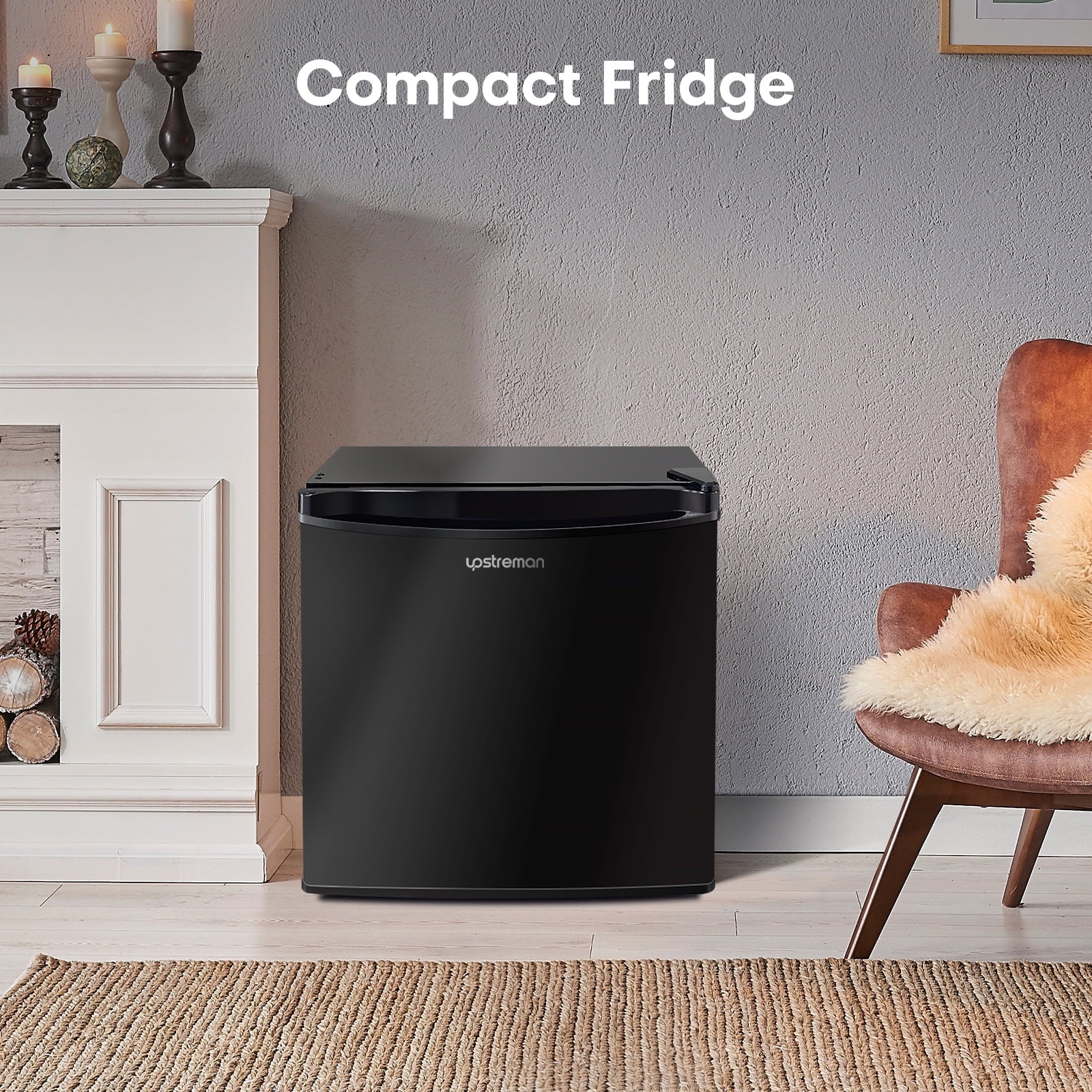Upstreman 1.7 Cu.ft Mini Fridge with Freezer, Single Door, Black R28635