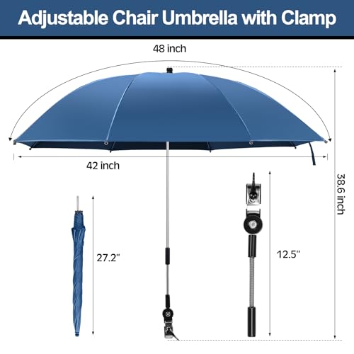 Beach Chair with Reclining Foot Rest and Adjustable Umbrella, Blue k7