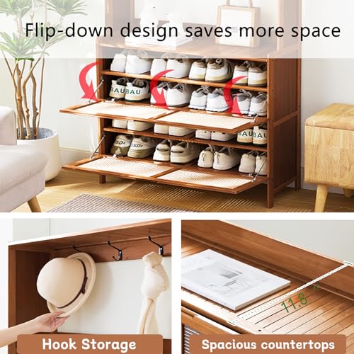 Bamboo Hall Tree with Shoe Storage, 14 Cubbies & 8 Coat Hooks, Rustic Brown W479