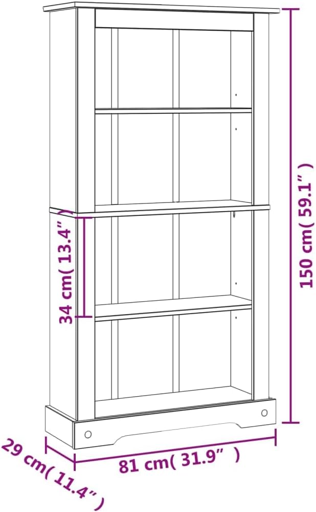 4-Tier Bookcase Mexican Pine Corona Range Home Furniture Y802