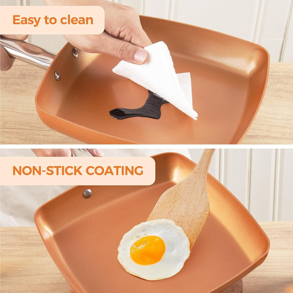 Non-Stick Copper Square Frying Pan 9.5" with Ceramic Coating X12713