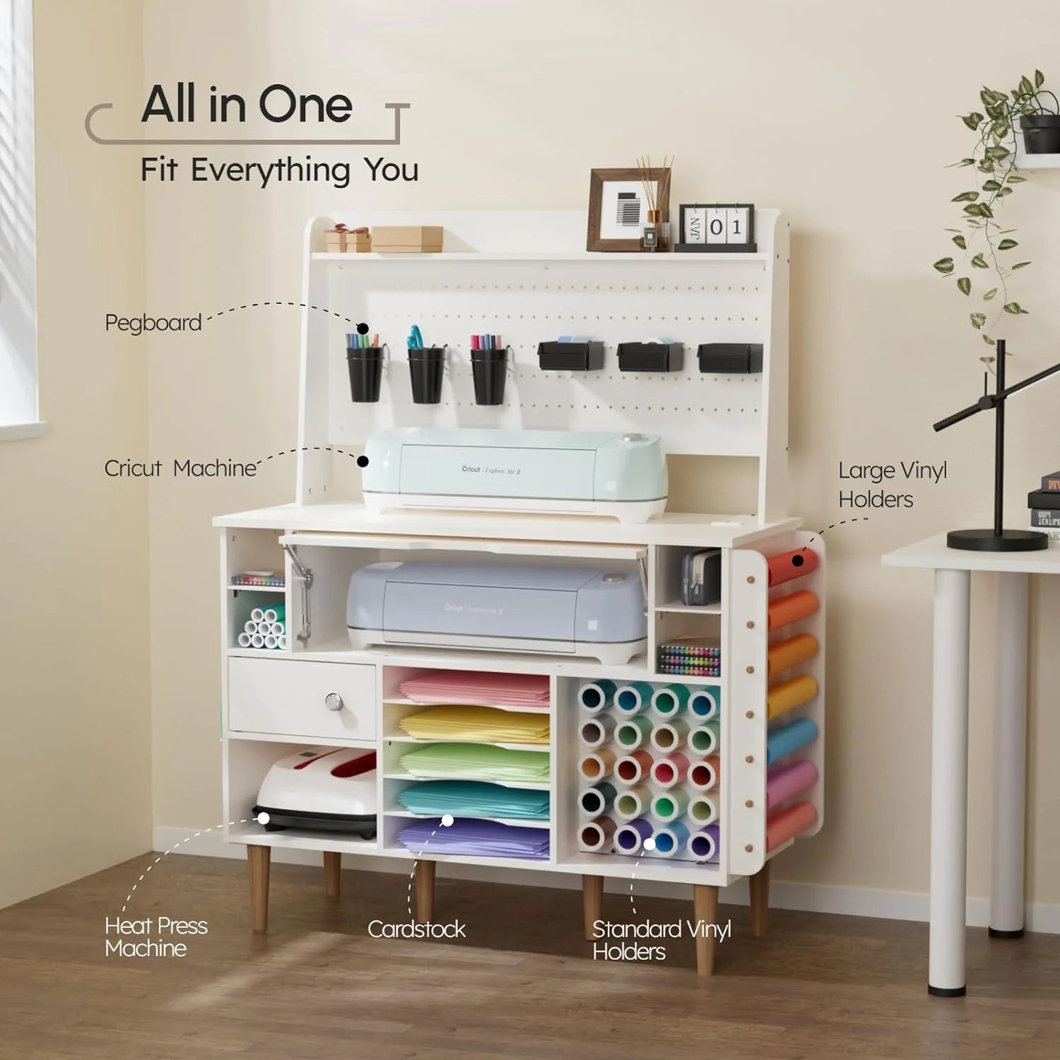 Craft Cabinet with Charging Station and Pegboard for Cricut Machines V868