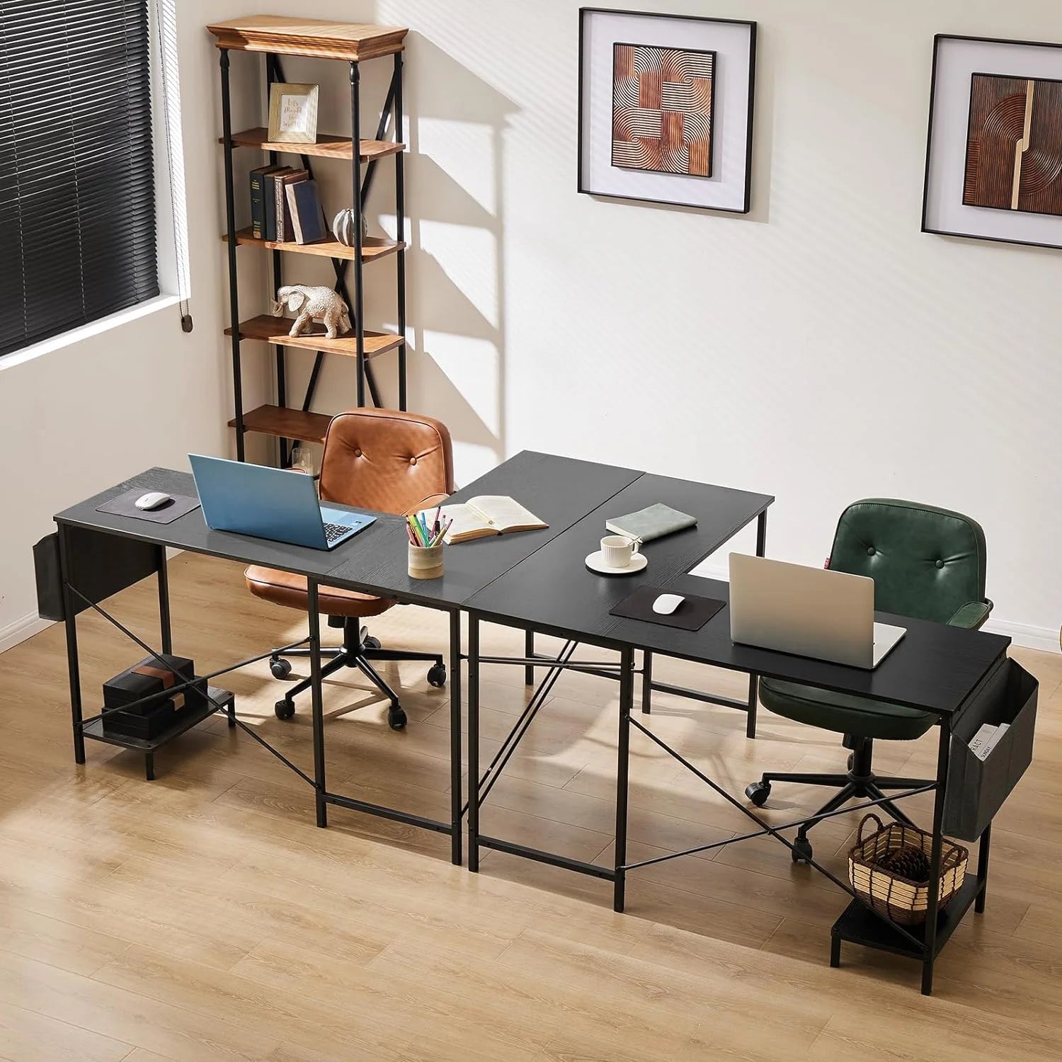 JIAH L Shaped Computer Desk 50 Inch with Wooden Desktop CPU Stand N745
