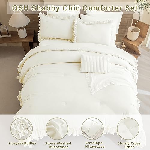 QSH Ruffled Comforter Set Queen 3pcs Taupe Boho Chic Bedding E17512