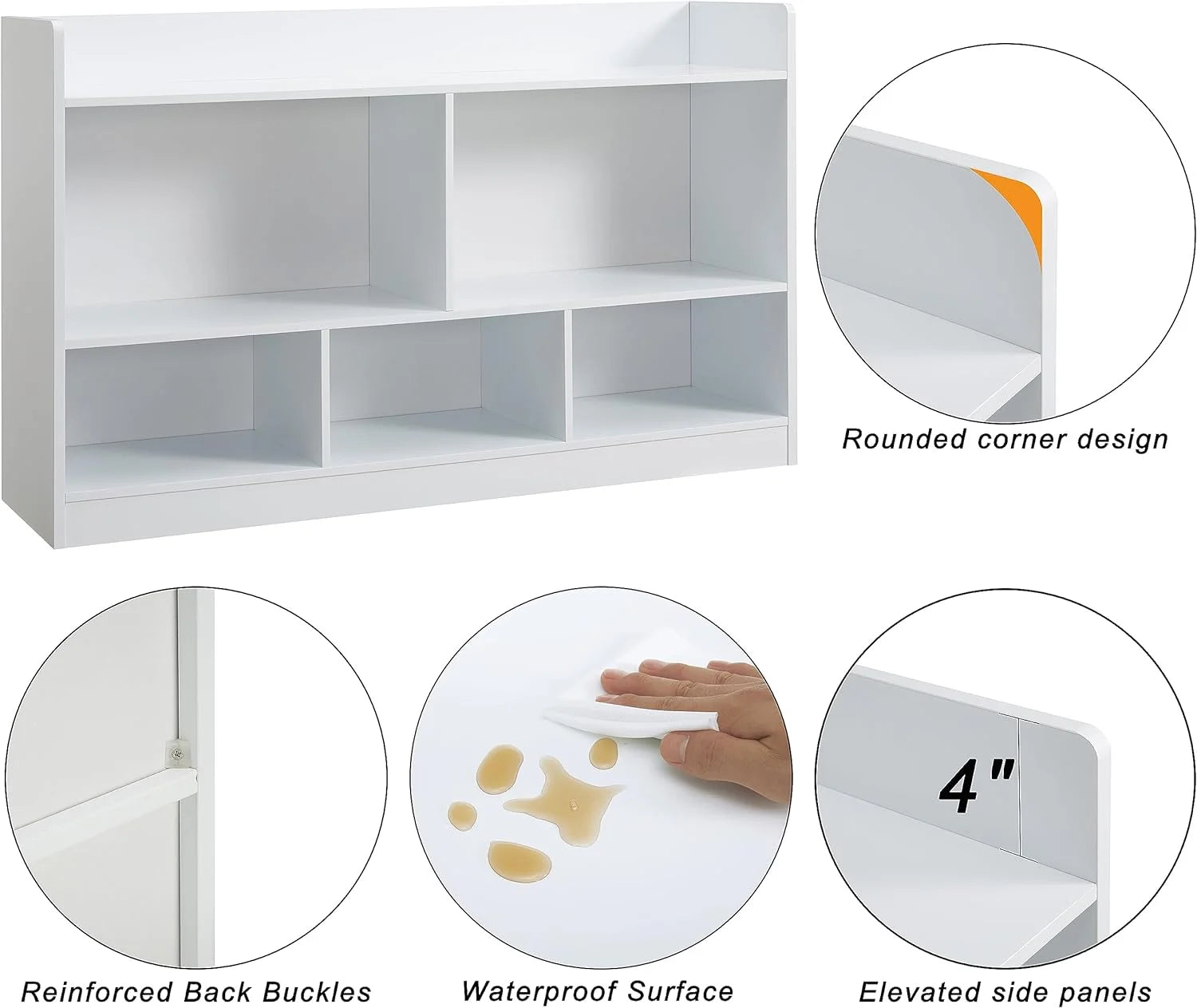 Kids Toy Storage Organizer 5-Section Wooden Bookshelf White Q128227