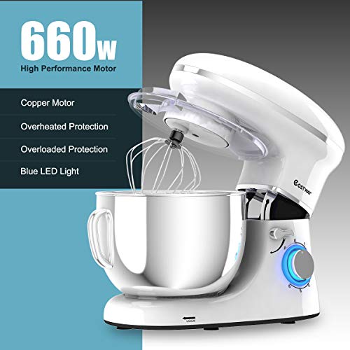 COSTWAY Stand Mixer, 660W 6-Speed Electric Kitchen Mixer with 6.3-Quart Stainless Steel Bowl T80759