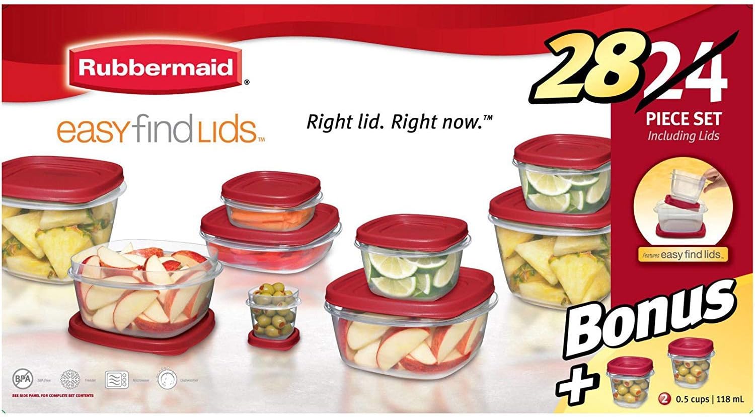 Rubbermaid Easy Find Lids Food Storage Containers with Lids - BPA-Free Durable Plastic Food Containers Great for Home, School, Travel - Freezer, Microwave, and Dishwasher Safe - 28 Piece Set - Red