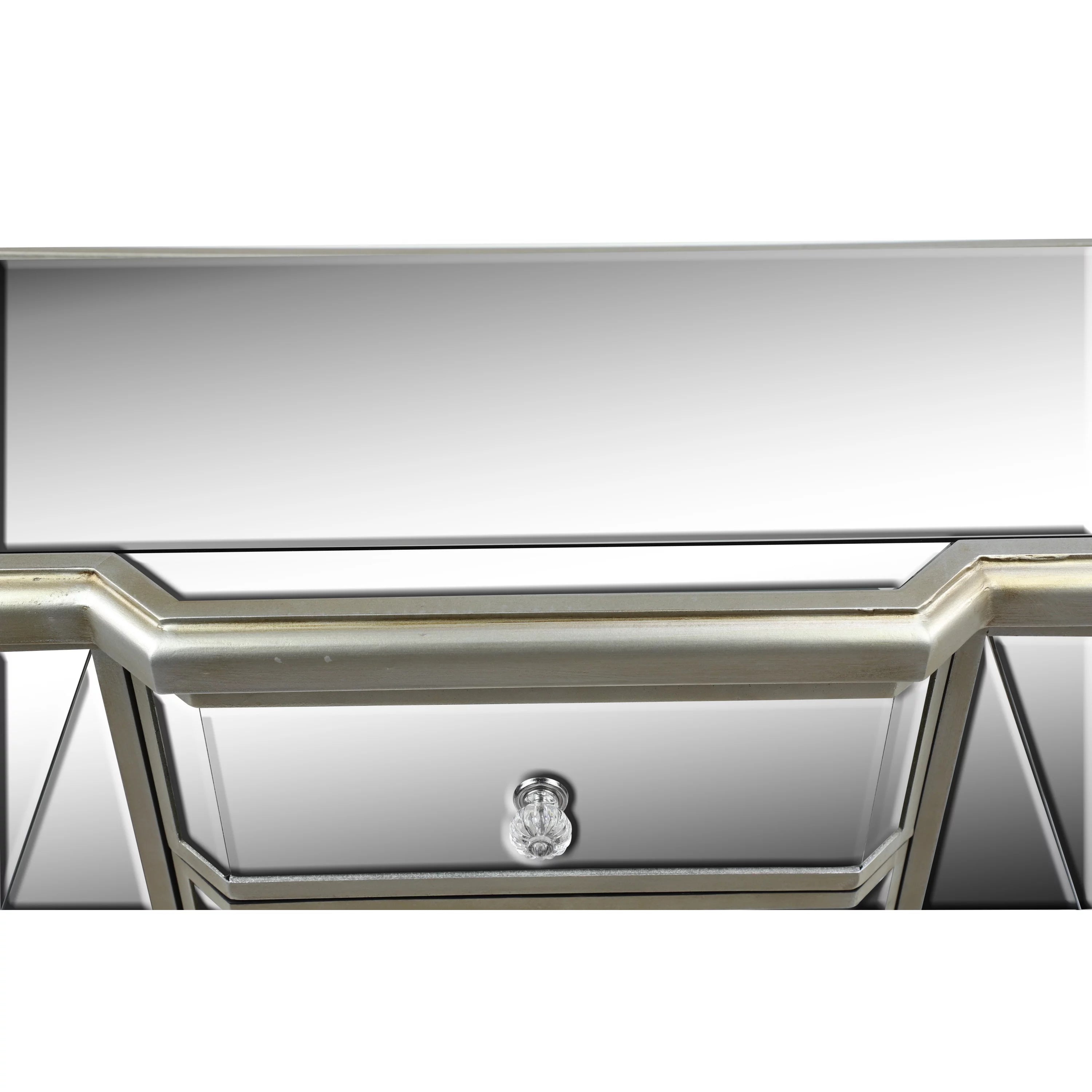 DecMode Silver Wood Mirrored Panel Buffet with 4 Drawers and 2 Doors L67333