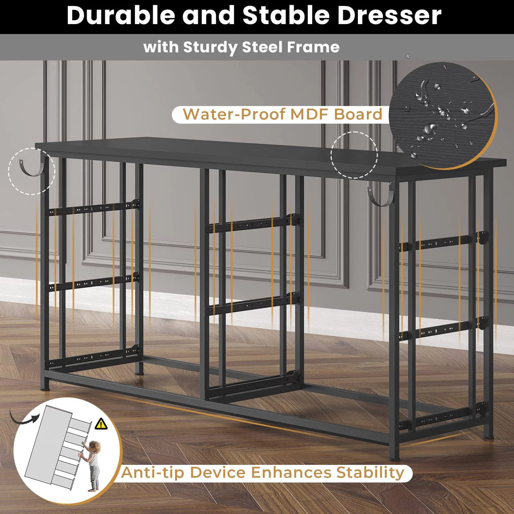 6 Drawer Double Dresser with Steel Frame, Wooden Storage Cabinet for Bedroom V120
