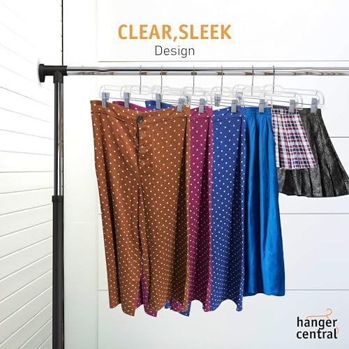 Hanger Central 12 Pack 14" Clear Skirt Hangers with Adjustable Clips D80609